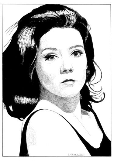 Drawing titled "Diana Rigg" by Pascal Tavarner, Original Artwork, Ink