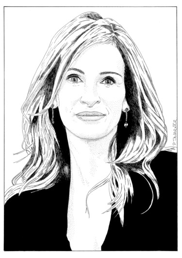 Drawing titled "Julia Roberts" by Pascal Tavarner, Original Artwork, Ink