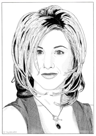 Desenho intitulada "Jennifer Aniston" por Pascal Tavarner, Obras de arte originais, Tinta