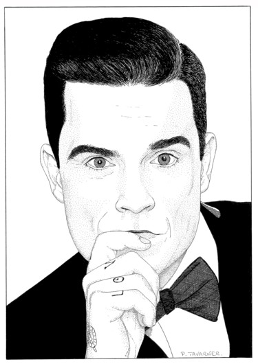 Drawing titled "Robbie Williams" by Pascal Tavarner, Original Artwork, Ink