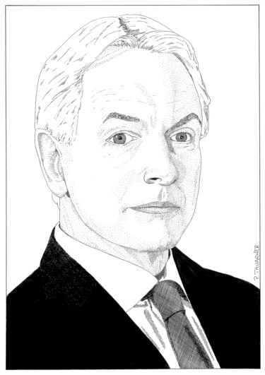 Tekening getiteld "Mark Harmon" door Pascal Tavarner, Origineel Kunstwerk, Inkt