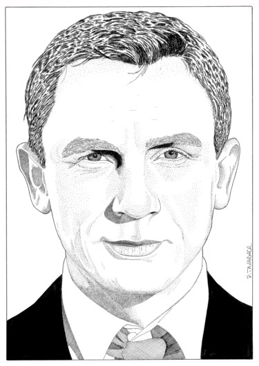 Tekening getiteld "Daniel Craig" door Pascal Tavarner, Origineel Kunstwerk, Inkt