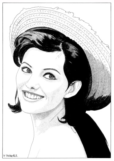 Zeichnungen mit dem Titel "Claudia Cardinale" von Pascal Tavarner, Original-Kunstwerk, Tinte