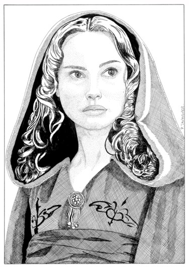 Dessin intitulée "Natalie Portman" par Pascal Tavarner, Œuvre d'art originale, Encre