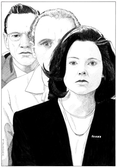 Dessin intitulée "Jodie Foster, Antho…" par Pascal Tavarner, Œuvre d'art originale, Encre