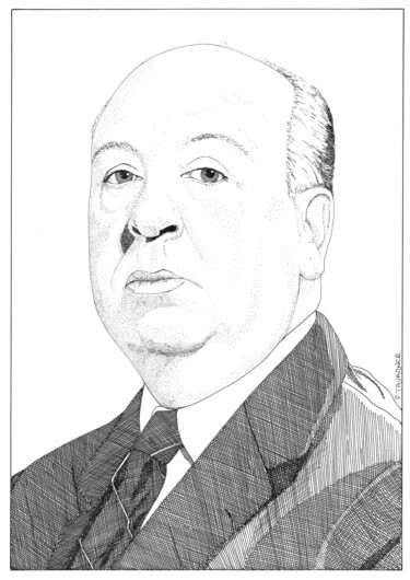 Drawing titled "Alfred Hitchcock" by Pascal Tavarner, Original Artwork, Ink