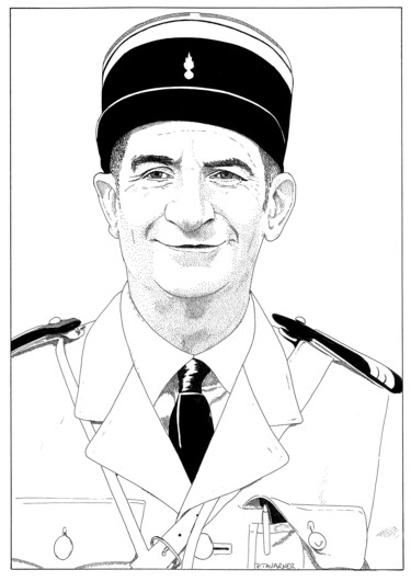 Drawing titled "Louis De Funes" by Pascal Tavarner, Original Artwork, Ink