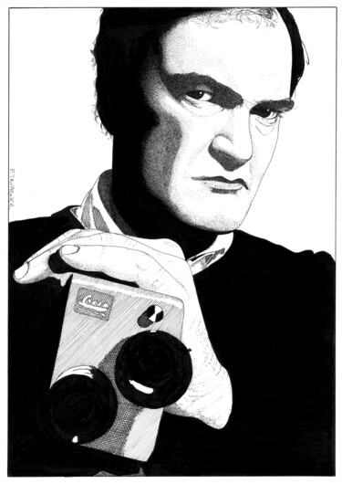Dessin intitulée "Quentin Tarantino" par Pascal Tavarner, Œuvre d'art originale, Encre