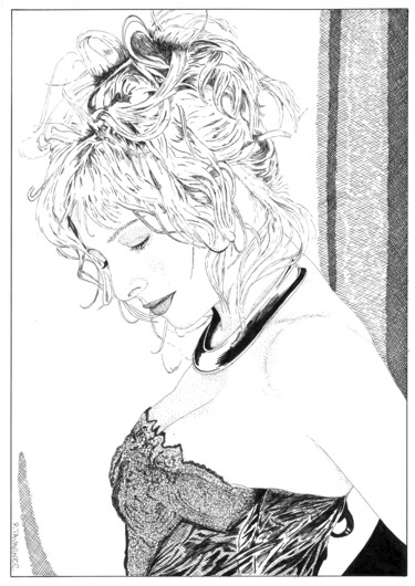 Dibujo titulada "Mylène Farmer" por Pascal Tavarner, Obra de arte original, Tinta