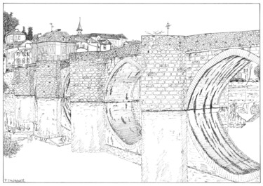 Dibujo titulada "Pont Saint-Etienne" por Pascal Tavarner, Obra de arte original, Tinta