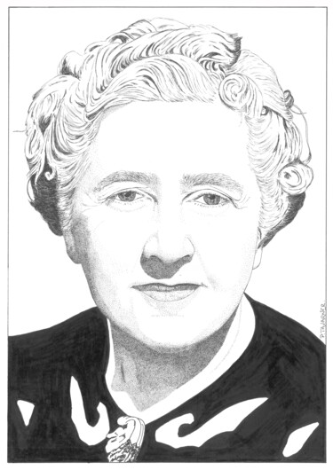 Tekening getiteld "Agatha Christie" door Pascal Tavarner, Origineel Kunstwerk, Inkt