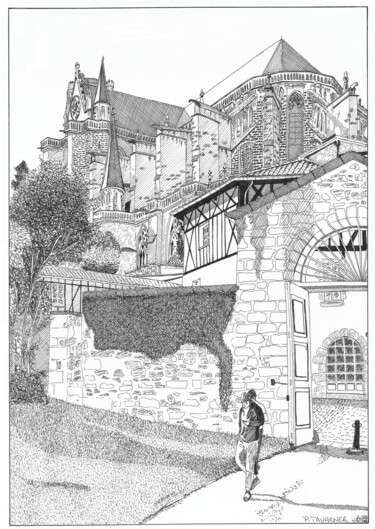 Drawing titled "Cathédrale Saint-Et…" by Pascal Tavarner, Original Artwork, Ink