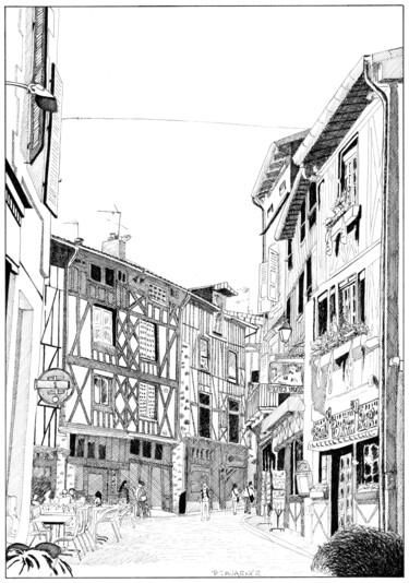 Zeichnungen mit dem Titel "Rue de la Boucherie…" von Pascal Tavarner, Original-Kunstwerk, Tinte