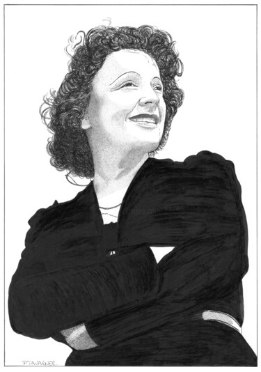 Drawing titled "Edith Piaf" by Pascal Tavarner, Original Artwork, Ink