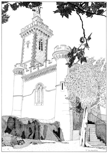 Drawing titled "La chapelle du Duga…" by Pascal Tavarner, Original Artwork, Ink