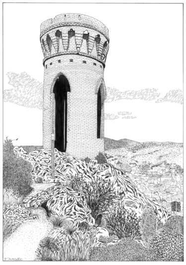 Zeichnungen mit dem Titel "La tour Gisquet, Sa…" von Pascal Tavarner, Original-Kunstwerk, Tinte