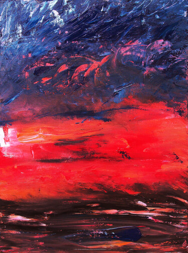 Malerei mit dem Titel "Tempête rouge" von Pascal Thomas, Original-Kunstwerk, Acryl