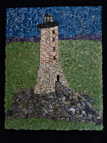 Sculpture titled "Phare de la Vieille…" by Nadine Danis, Original Artwork, Mosaic