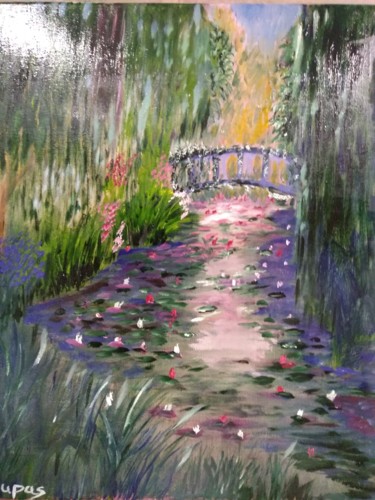 Petit Pont au Nymphéas Peinture intitulée "Petit Pont au Nymph…" par Dupas, Œuvre d'art originale, Huile