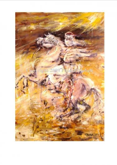 Painting titled "An Algerian Horseman" by Pascal Djabali, Original Artwork, Oil