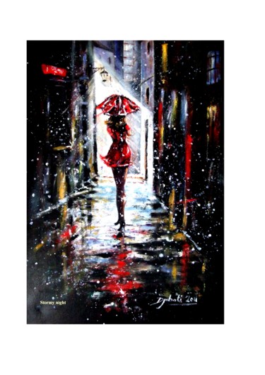 Painting titled "Stormy night" by Pascal Djabali, Original Artwork, Oil