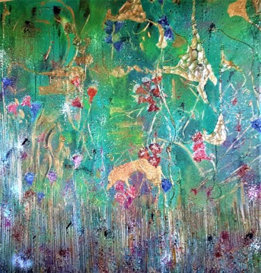 Painting titled "LE JARDIN D'O" by Pascale Albizzati, Original Artwork, Acrylic Mounted on Wood Stretcher frame