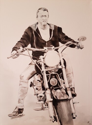 绘画 标题为“Portrait Dick” 由Pascale Alloncle, 原创艺术品, 水彩 安装在木质担架架上