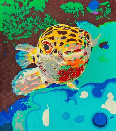 Painting titled "Poisson exotique -…" by Pascale Alloncle, Original Artwork, Acrylic