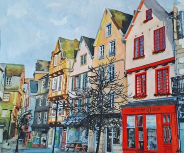 Painting titled "Maisons à colombage…" by Pascale Alloncle, Original Artwork, Watercolor