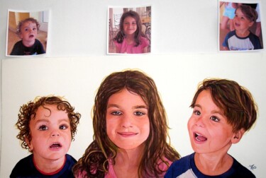 Картина под названием "Portrait d’enfants" - Pascale Alloncle, Подлинное произведение искусства, Акварель