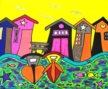 Painting titled "CABANES ARCACHON 38…" by Pascale Capdeville, Original Artwork, Acrylic
