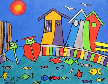 Painting titled "CABANES PECHEURS BA…" by Pascale Capdeville, Original Artwork, Acrylic