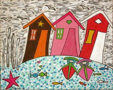 Painting titled "CABANES PÊCHEURS BA…" by Pascale Capdeville, Original Artwork, Acrylic