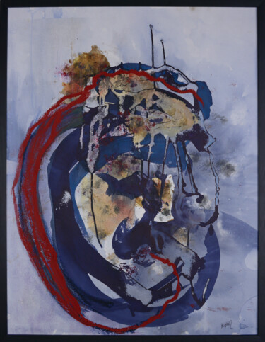Painting titled "EN SUSPENSION 5" by Pascale Carrier, Original Artwork, Ink