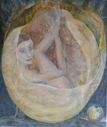「Elle ou la frêle em…」というタイトルの絵画 Pascale Cormoulsによって, オリジナルのアートワーク, オイル ウッドストレッチャーフレームにマウント