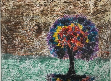 Malerei mit dem Titel "L’arbre de vie" von Pascale De Iudicibus, Original-Kunstwerk, Pastell Auf Keilrahmen aus Holz montiert