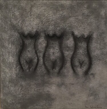 Painting titled "Trio de nues" by Pascale De Iudicibus, Original Artwork, Charcoal Mounted on Wood Stretcher frame