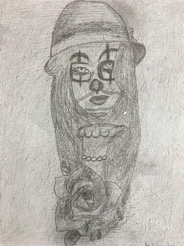 Dessin intitulée "La muerte au chapeau" par Pascale De Iudicibus, Œuvre d'art originale, Crayon