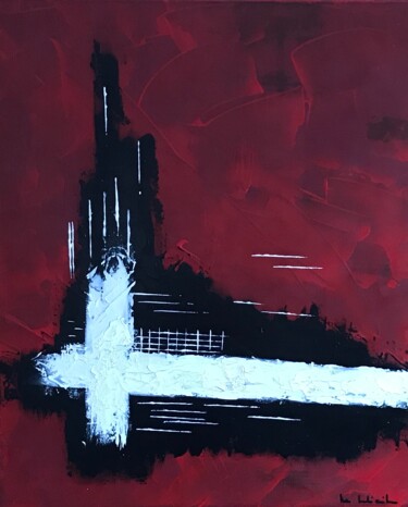 Painting titled "Carré rouge" by Pascale De Iudicibus, Original Artwork, Acrylic Mounted on Wood Stretcher frame
