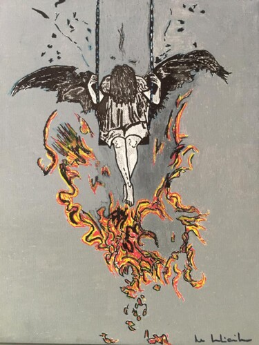 Malerei mit dem Titel "L’ange jouant avec…" von Pascale De Iudicibus, Original-Kunstwerk, Acryl Auf Keilrahmen aus Holz mont…