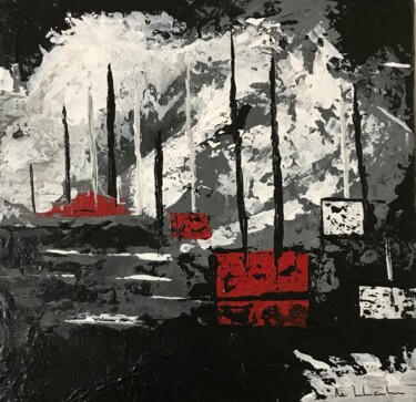 Painting titled "Bateaux givrés" by Pascale De Iudicibus, Original Artwork, Acrylic Mounted on Wood Stretcher frame