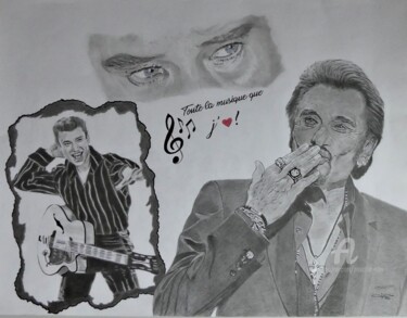 Drawing titled "Johnny Hallyday - T…" by Pascale Scheip, Original Artwork, Graphite