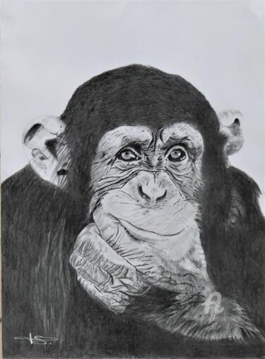 Drawing titled "Pensif" by Pascale Scheip, Original Artwork, Graphite