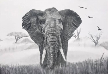Σχέδιο με τίτλο "L'éléphant dans son…" από Pascale Scheip, Αυθεντικά έργα τέχνης, Γραφίτης