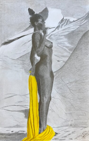 Desenho intitulada "Regard à l’horizon" por Pascale Scheip, Obras de arte originais, Lápis