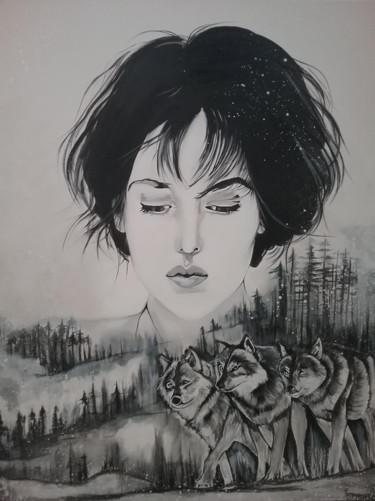 Peinture intitulée "a pas de loup" par Pascale Hanneuse, Œuvre d'art originale, Acrylique