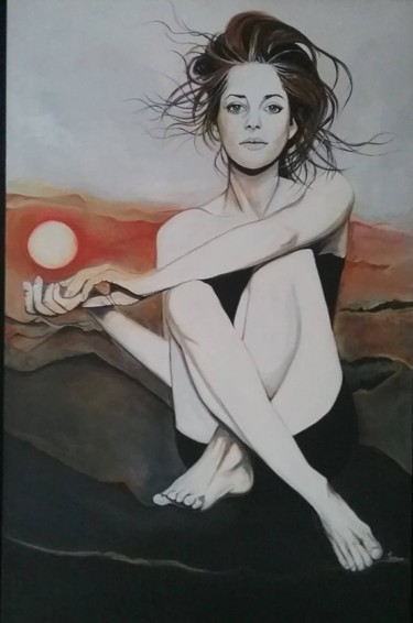 Peinture intitulée "dame lune" par Pascale Hanneuse, Œuvre d'art originale, Acrylique