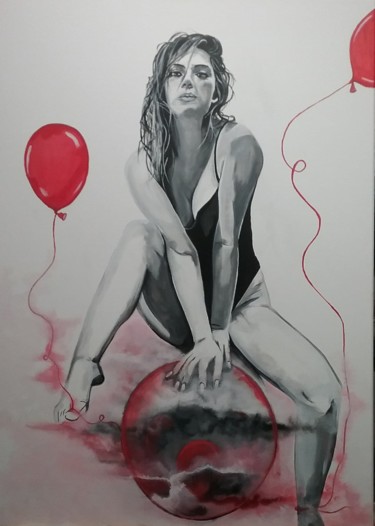 Peinture intitulée "ballons gonflés d'a…" par Pascale Hanneuse, Œuvre d'art originale, Acrylique
