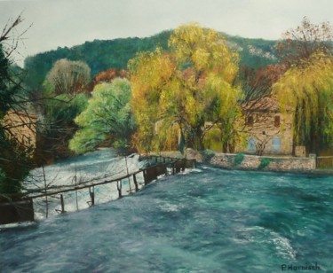 Painting titled "Sorgue tumultueuse" by Pascale Harnisch, Original Artwork, Oil