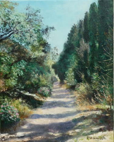 Painting titled "Le petit chemin" by Pascale Harnisch, Original Artwork, Oil